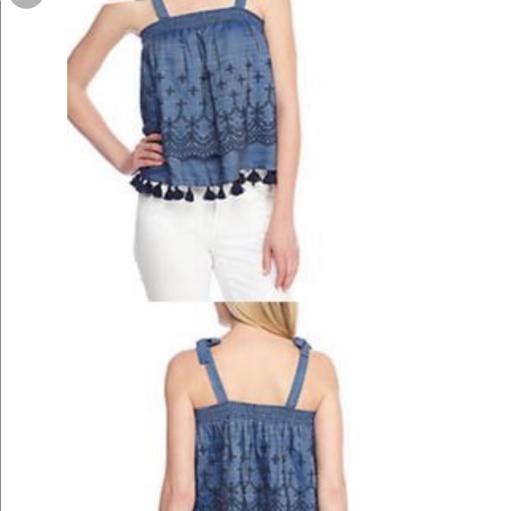 Crown and Ivy Chambray Embroidered Top